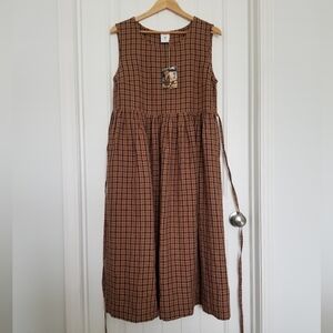 Son de Flor Smock Dress in Brown Tartan with Ties